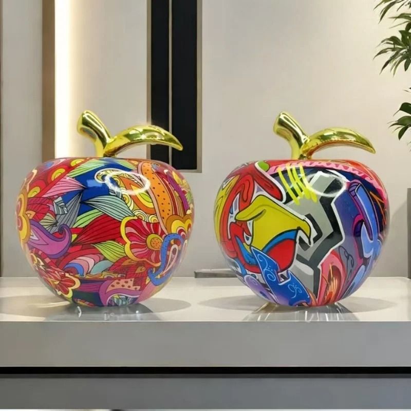 Abstract Apple Resin Sculpture Colorful Floral Home Office Decor Ornament 0