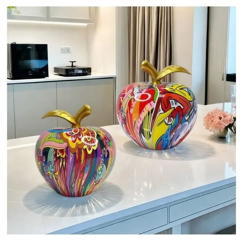Abstract Apple Resin Sculpture Colorful Floral Home Office Decor Ornament 2