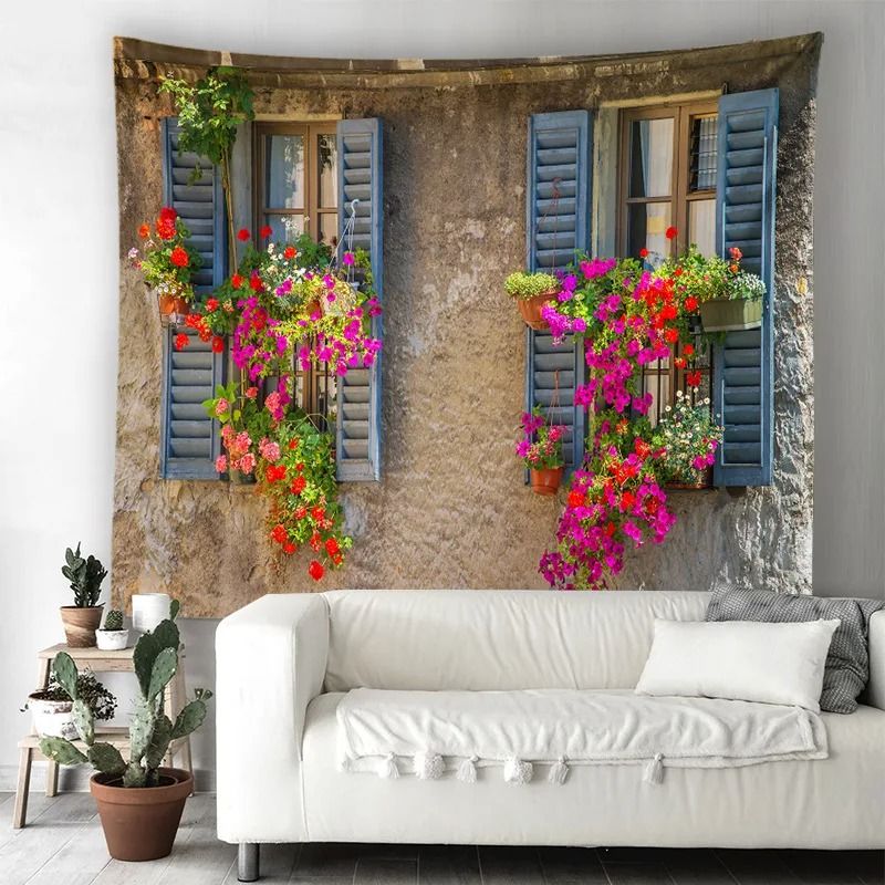 3D Window Scenery Tapestry Forest View Wall Hanging Mural Cloth Decor 3