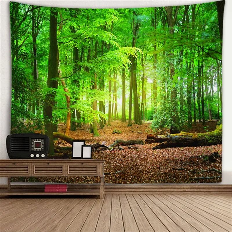 3D Window Scenery Tapestry Forest View Wall Hanging Mural Cloth Decor 23