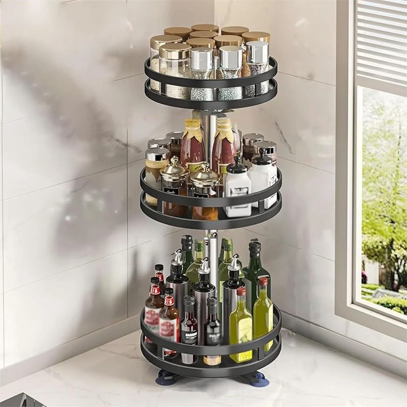360 Rotating Lazy Susan Spice Rack MultiFunctional Turntable Kitchen Organizer Tray 7