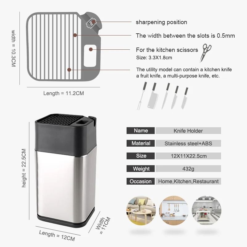 XITUO Stainless Steel Knife Holder Block With BuiltIn Sharpener And Scissors Slot Organizer 1