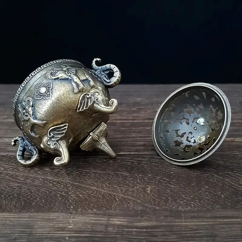 TripleLegged Elephant Incense Burner Metal Aromatherapy Decor 4