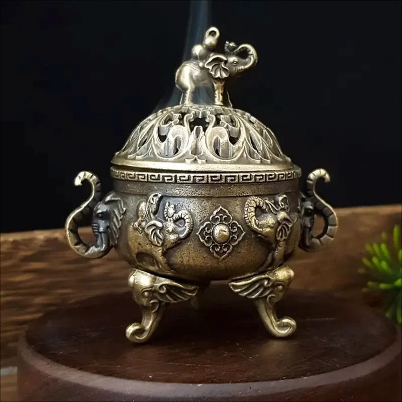 TripleLegged Elephant Incense Burner Metal Aromatherapy Decor 6