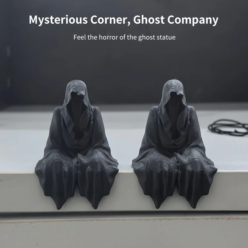 3D Printed Hooded Cloaked Gothic Statue Dark Aesthetic Desk Shelf Figurine 3