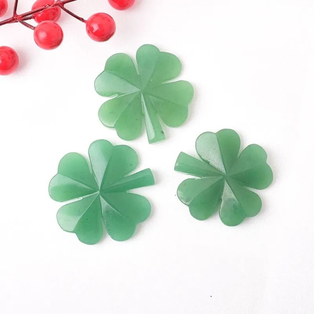 Natural Aventurine Four Leaf Clover Crystal Figurine Lucky Stone Decor 10
