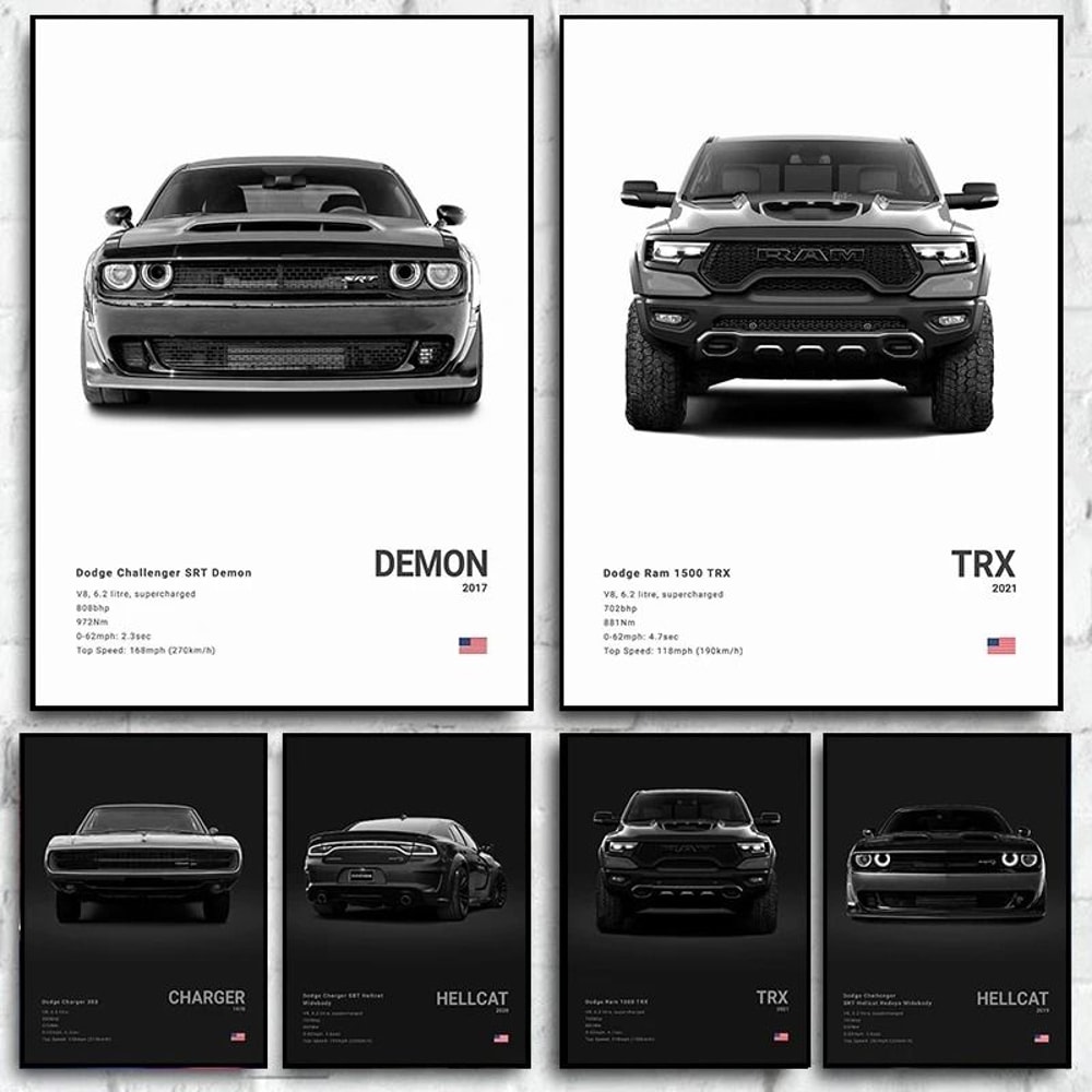 Dodge Challenger SRT Hellcat Redeye Canvas Wall Art Modern Muscle Car Poster 0