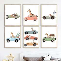 funny safari animals canvas wall art elephant giraffe nordic nursery decor