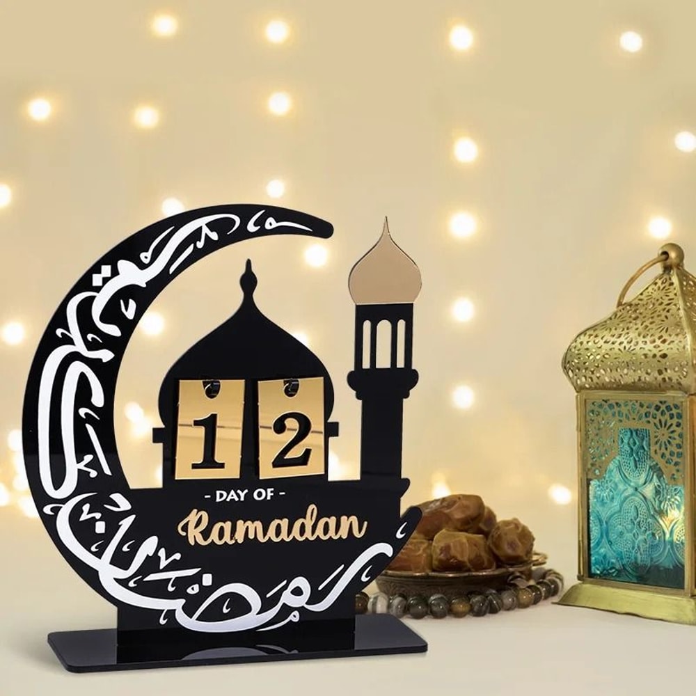 Black Gold Ramadan Countdown Calendar Acrylic Eid Mubarak Decorative Table Ornament 4