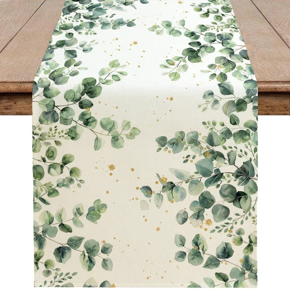 Spring Eucalyptus Leaf Table Runner Botanical Green Dining Decor 3