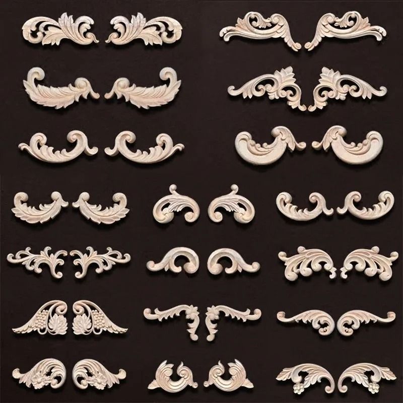 Vintage Floral Wood Carved Corner Appliques 2PC Decorative Furniture Onlays 0