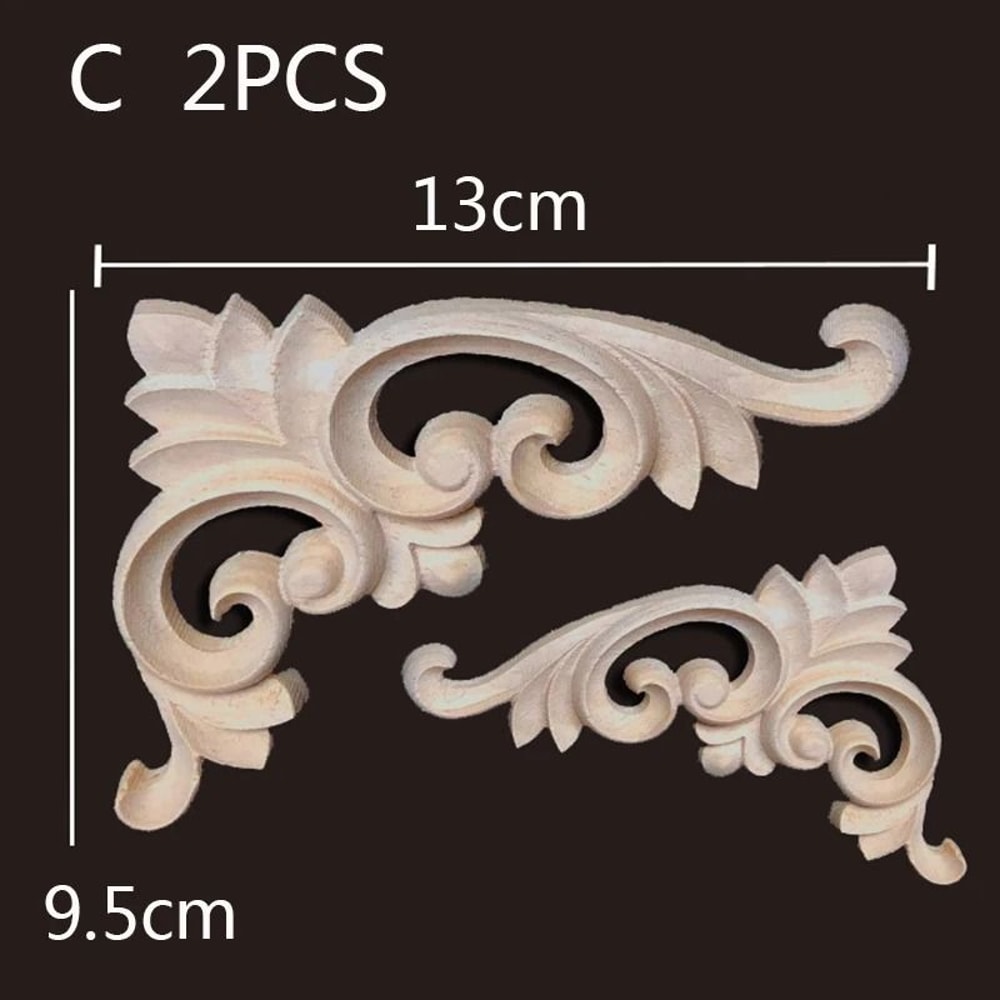 Vintage Floral Wood Carved Corner Appliques 2PC Decorative Furniture Onlays 11