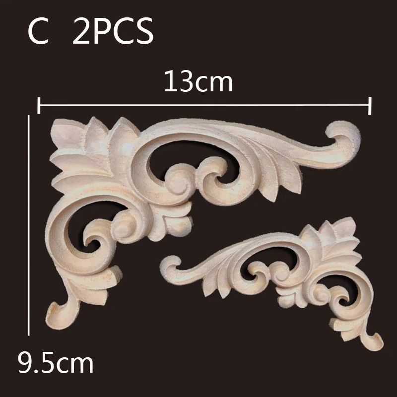 Vintage Floral Wood Carved Corner Appliques 2PC Decorative Furniture Onlays 11