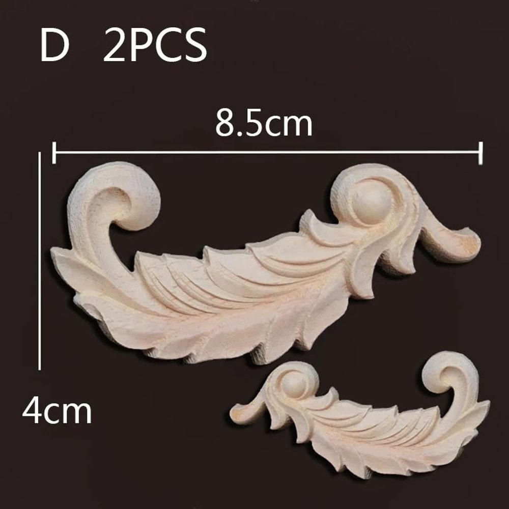 Vintage Floral Wood Carved Corner Appliques 2PC Decorative Furniture Onlays 12