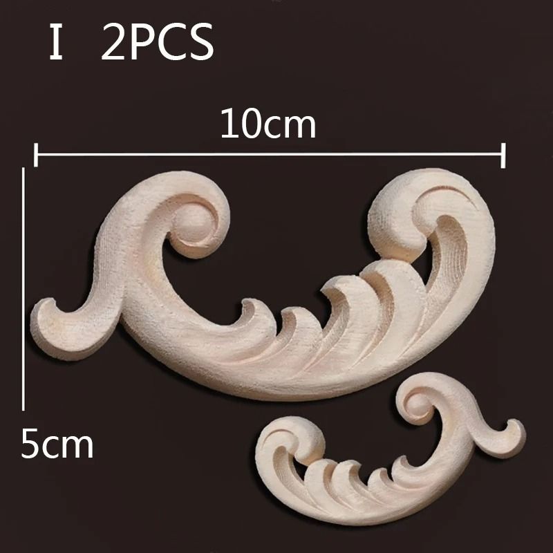 Vintage Floral Wood Carved Corner Appliques 2PC Decorative Furniture Onlays 18