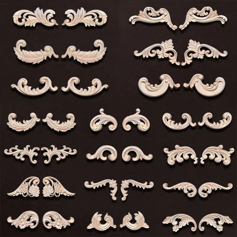 Vintage Floral Wood Carved Corner Appliques 2PC Decorative Furniture Onlays 1