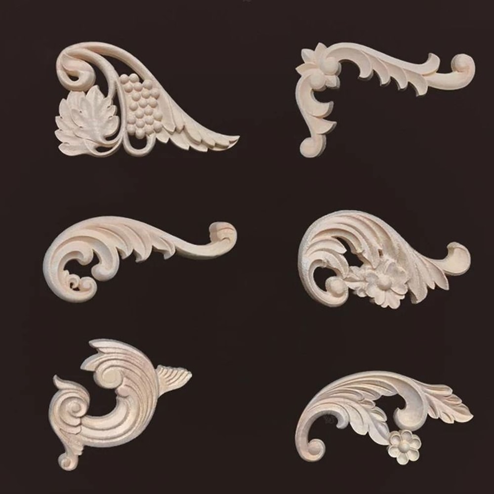 Vintage Floral Wood Carved Corner Appliques 2PC Decorative Furniture Onlays 4