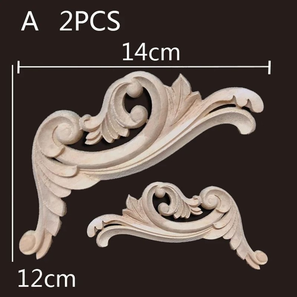 Vintage Floral Wood Carved Corner Appliques 2PC Decorative Furniture Onlays 8