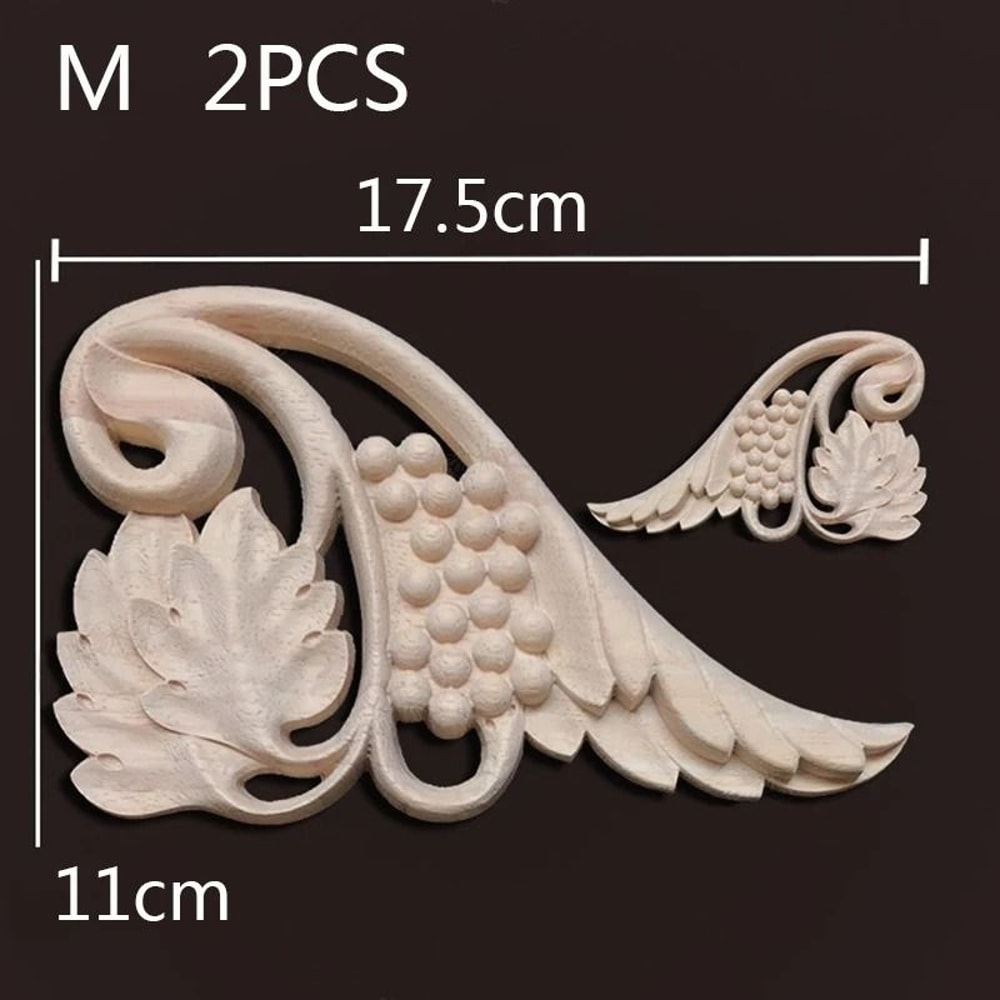Vintage Floral Wood Carved Corner Appliques 2PC Decorative Furniture Onlays 22