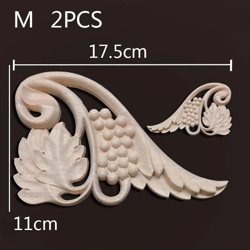 Vintage Floral Wood Carved Corner Appliques 2PC Decorative Furniture Onlays 22