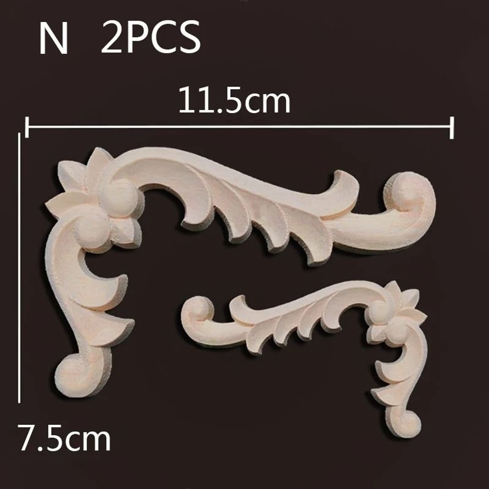 Vintage Floral Wood Carved Corner Appliques 2PC Decorative Furniture Onlays 23