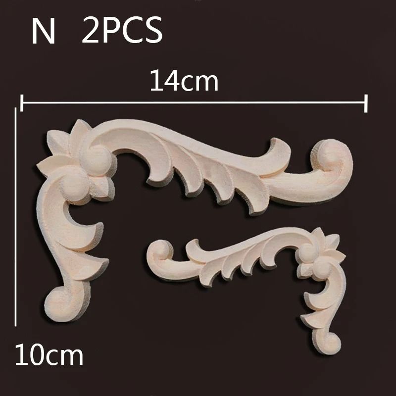 Vintage Floral Wood Carved Corner Appliques 2PC Decorative Furniture Onlays 24
