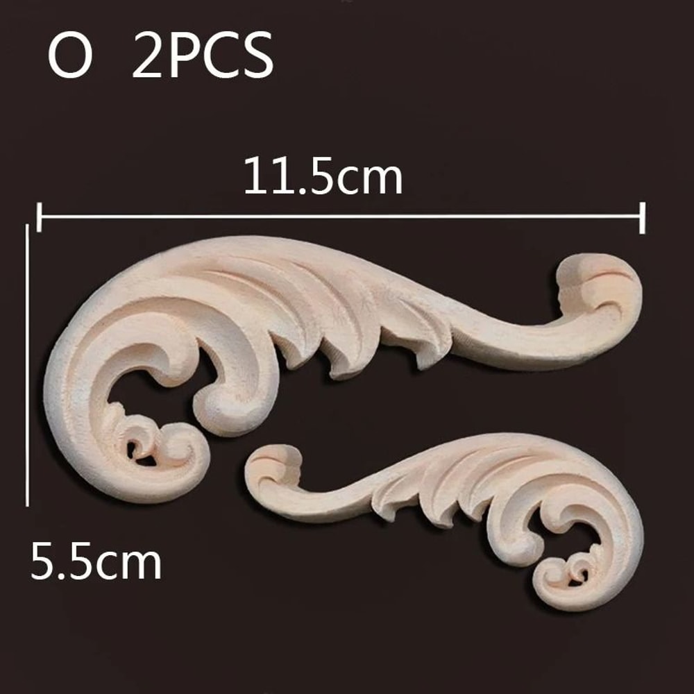 Vintage Floral Wood Carved Corner Appliques 2PC Decorative Furniture Onlays 25