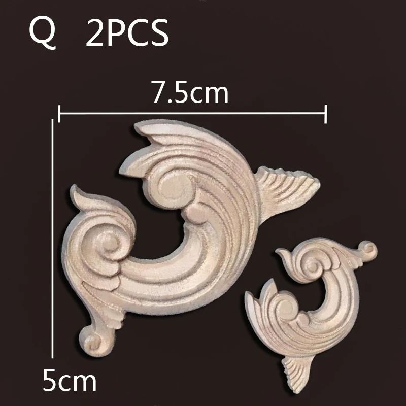 Vintage Floral Wood Carved Corner Appliques 2PC Decorative Furniture Onlays 27