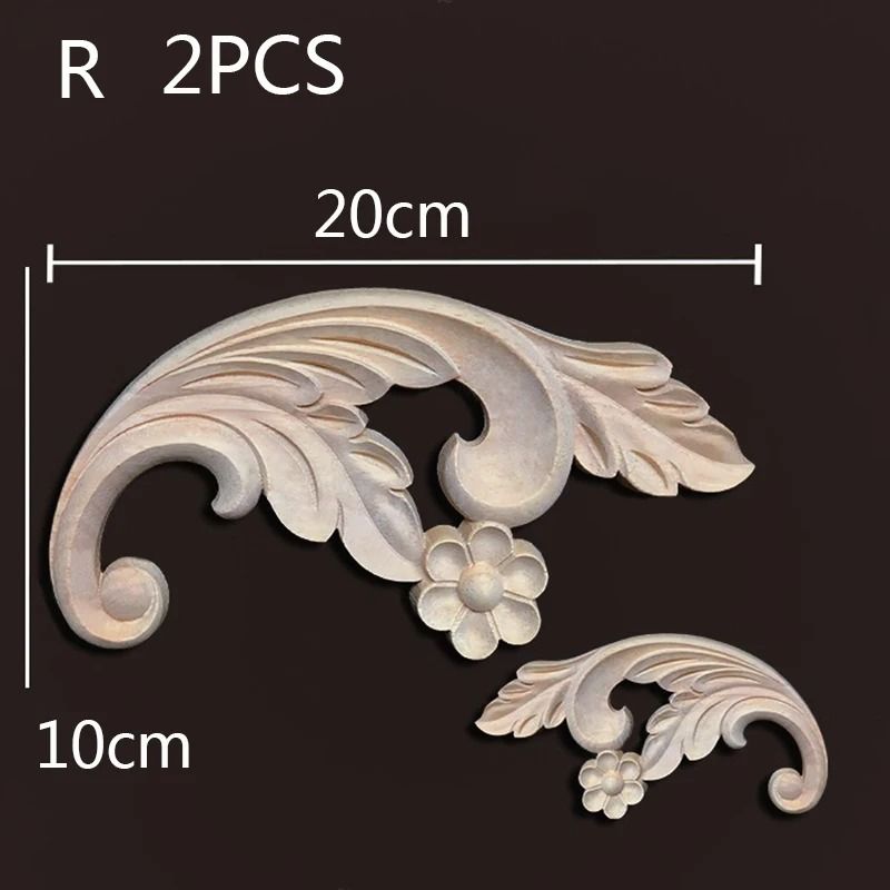 Vintage Floral Wood Carved Corner Appliques 2PC Decorative Furniture Onlays 28