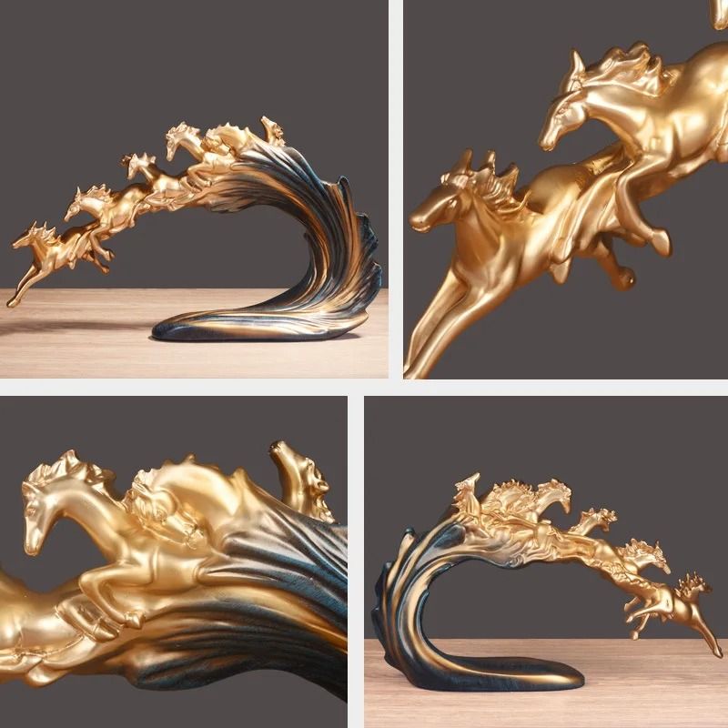 Golden Resin Horse Sculpture Set Luxury Herd Figurines For Home And Office Decor 1