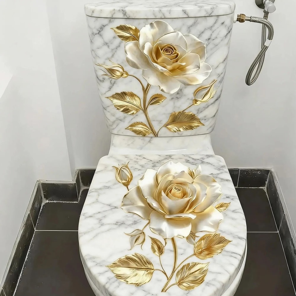 Elegant Golden Flower Toilet Sticker Waterproof Bathroom Cover Decal 0
