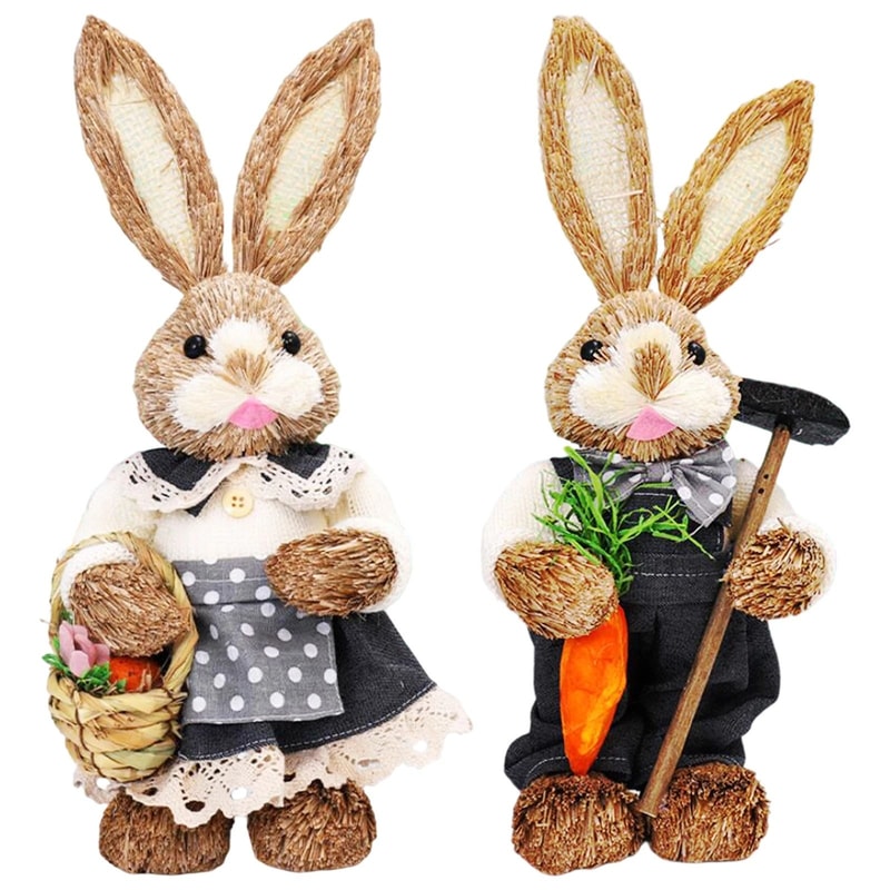 Rustic Easter Straw Bunny Figurine Spring Garden Home Decoration Ornament 11