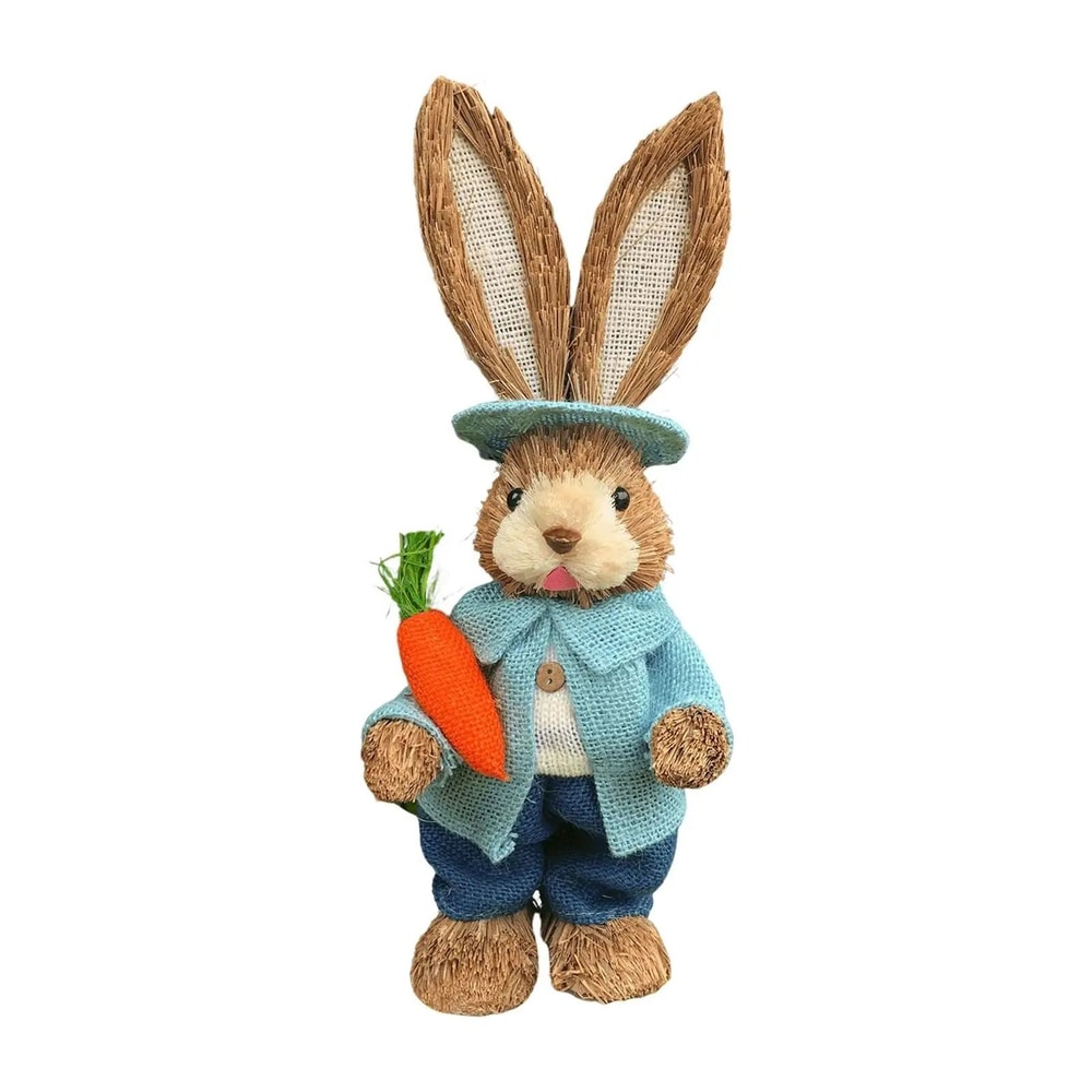 Rustic Easter Straw Bunny Figurine Spring Garden Home Decoration Ornament 6