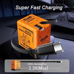 powersnap gan fast charger with telescopic cable for iphone & android