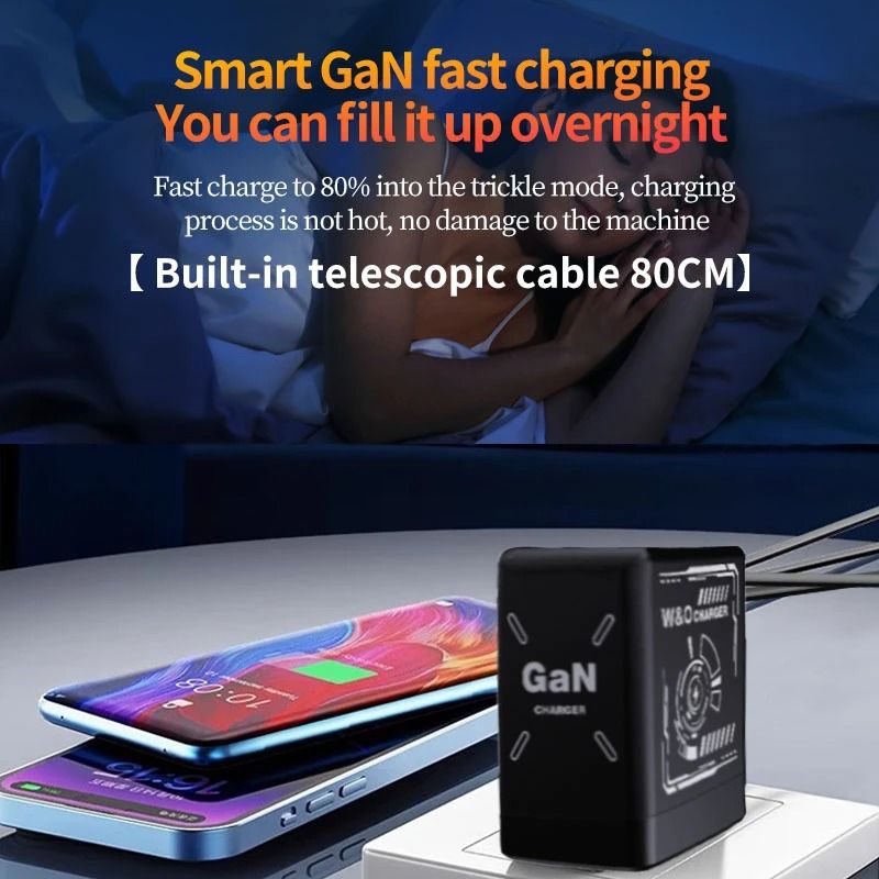 PowerSnap GaN Fast Charger With Telescopic Cable For IPhone Android 4