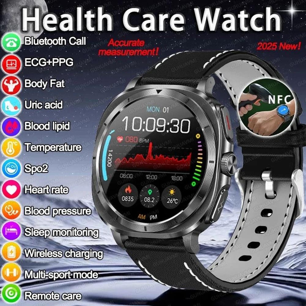 Next Gen ECG PPG NFC Smart Health Watch Blood Pressure Uric Acid Body Analysis Tracker 0