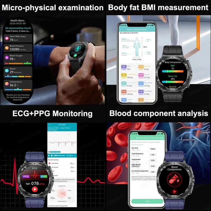 Next Gen ECG PPG NFC Smart Health Watch Blood Pressure Uric Acid Body Analysis Tracker 2