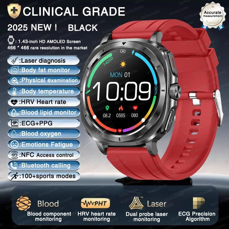 Next Gen ECG PPG NFC Smart Health Watch Blood Pressure Uric Acid Body Analysis Tracker 6