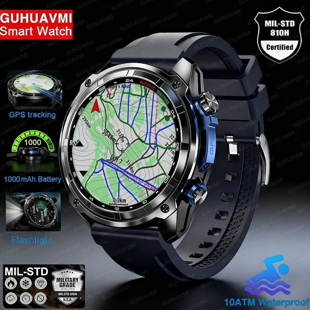 Ultra Rugged GPS Smartwatch With Offline Maps 10ATM Waterproof 1000mAh Battery 0