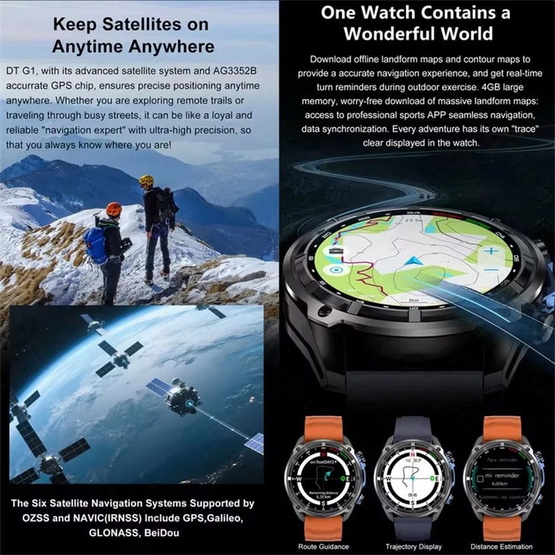 Ultra Rugged GPS Smartwatch With Offline Maps 10ATM Waterproof 1000mAh Battery 1