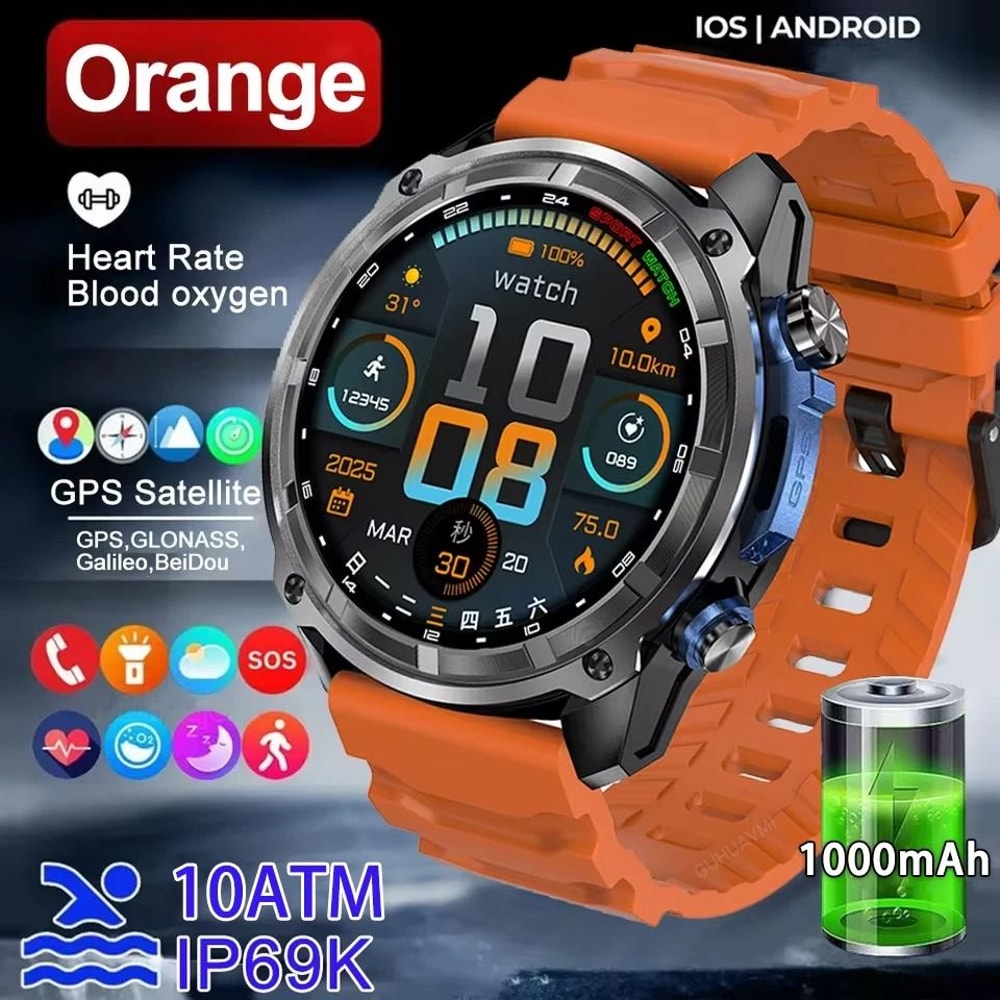 Ultra Rugged GPS Smartwatch With Offline Maps 10ATM Waterproof 1000mAh Battery 8