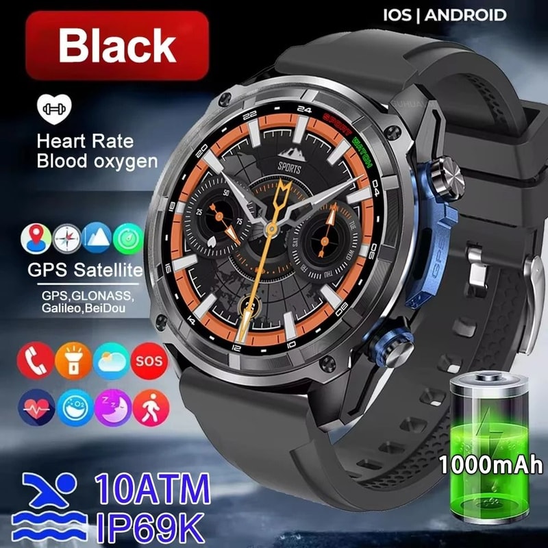 Ultra Rugged GPS Smartwatch With Offline Maps 10ATM Waterproof 1000mAh Battery 7