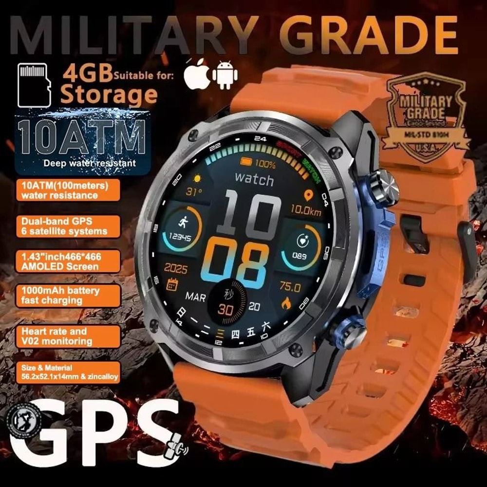 T Rex3 Pro GPS Smartwatch Offline Maps 10ATM Waterproof 1000mAh Outdoor Military Watch 6