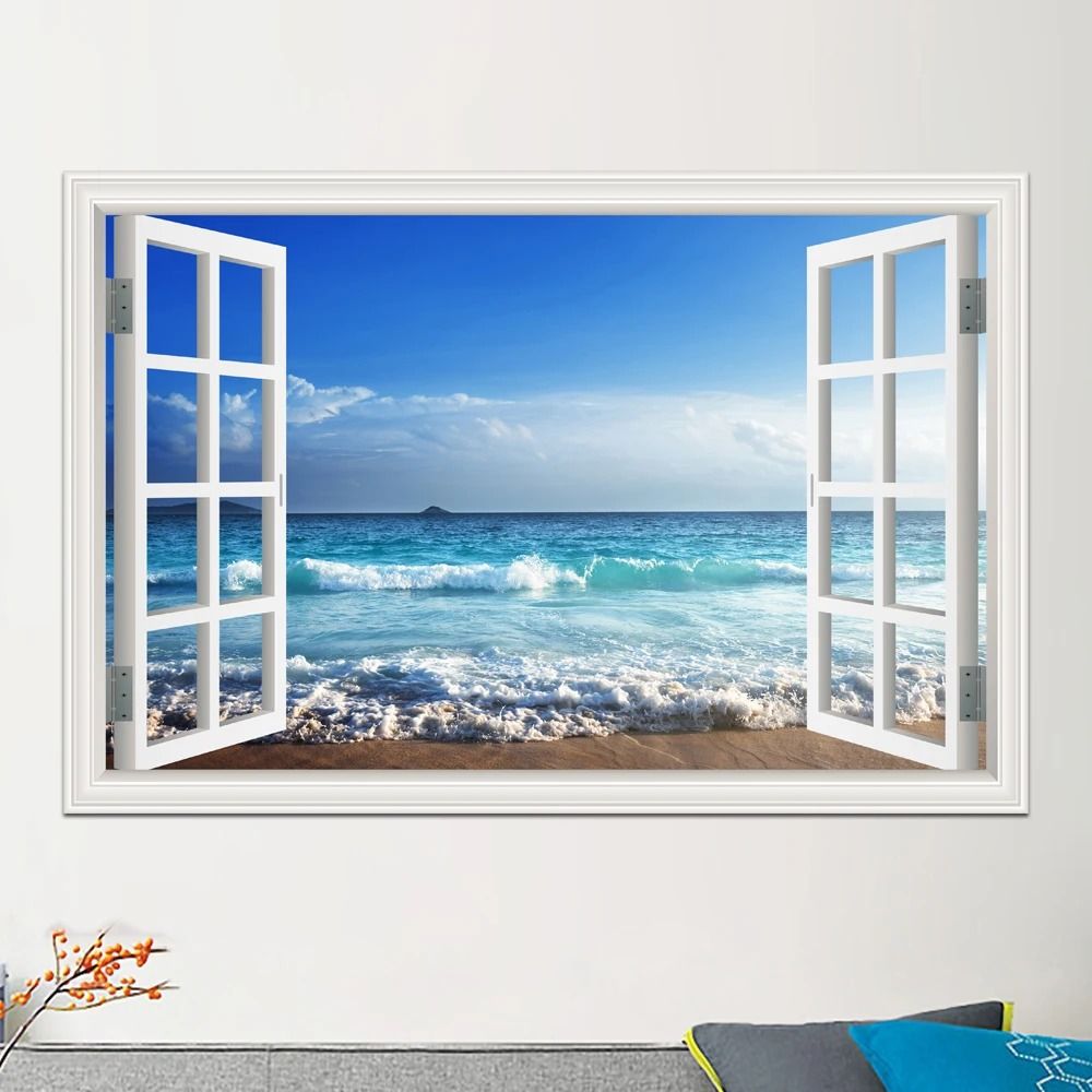 OceanView 3D Window Wall Sticker Beach Scene Vinyl Decor 2