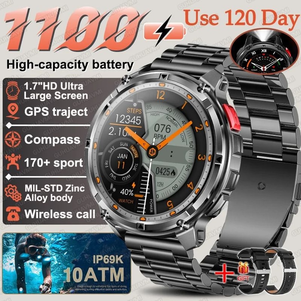 T Rex3 Pro Military GPS Smartwatch 1100mAh Battery Compass Outdoor Rugged Watch 17