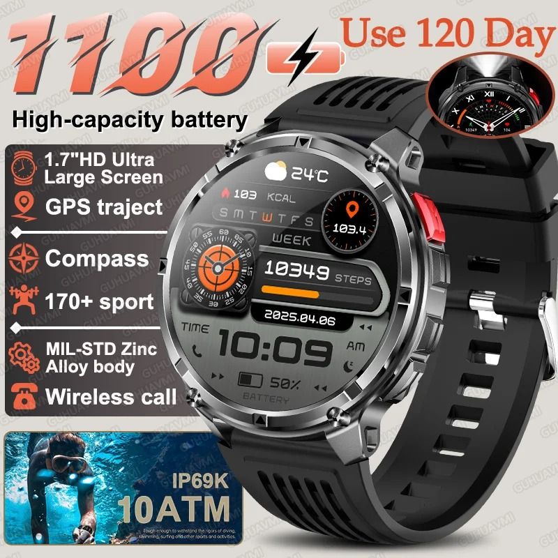 T Rex3 Pro Military GPS Smartwatch 1100mAh Battery Compass Outdoor Rugged Watch 6