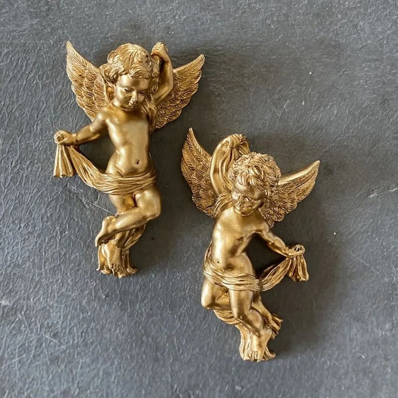 CherubGlow Resin Angel Wall Hanging Set Cute Cartoon Angel Decor Pair 0