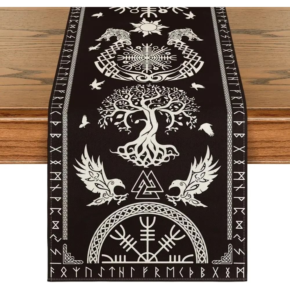NordicRaven Linen Table Runner Viking Helm Of Awe Dining Decor 7