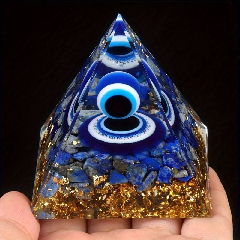AzureAura Lapis Lazuli Crystal Ball Pyramid Decor Set With Gold Base 2