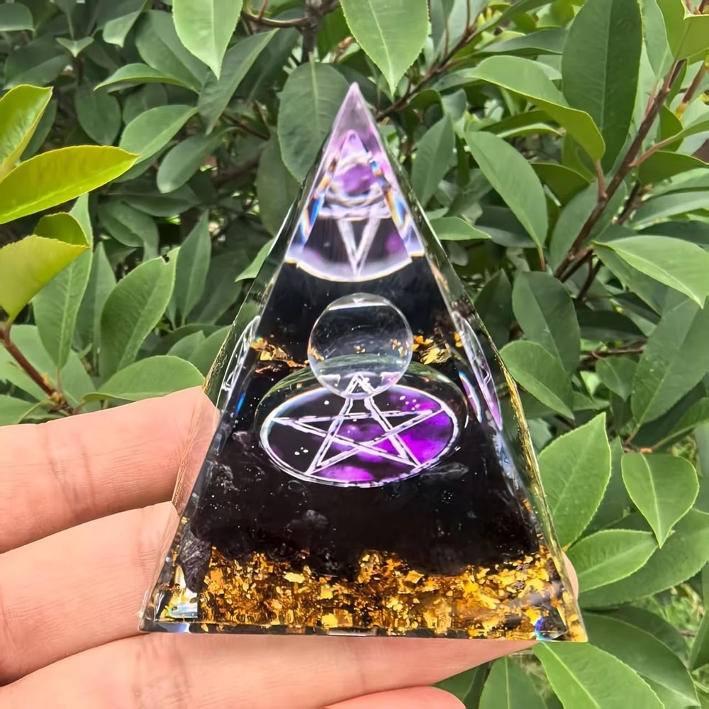 AzureAura Lapis Lazuli Crystal Ball Pyramid Decor Set With Gold Base 8